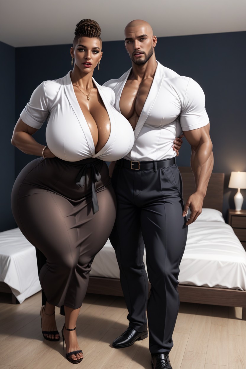 2 People, Buzzcut, Older American Mature Milf AI Porn