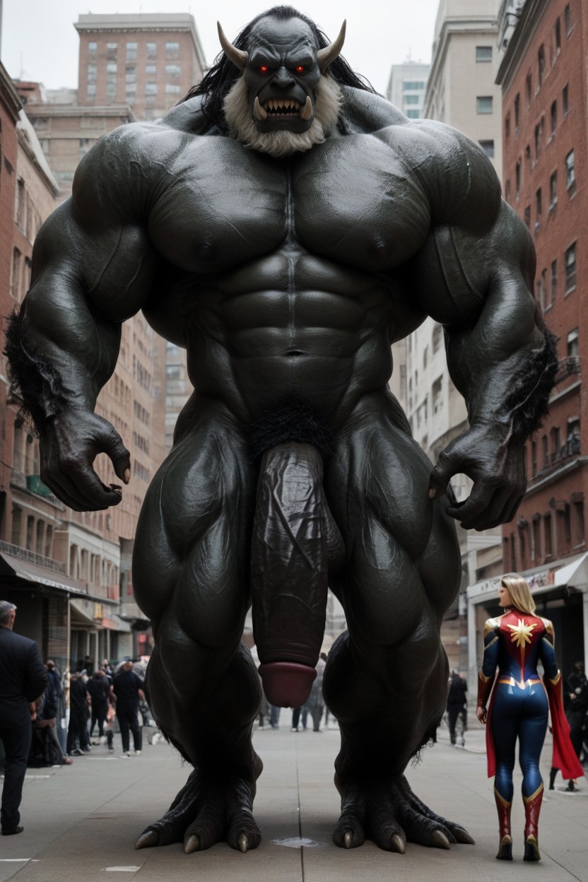 Maximum Hardness, Captain Marvel Standing In Front Of The Monster, Straight AI Porn