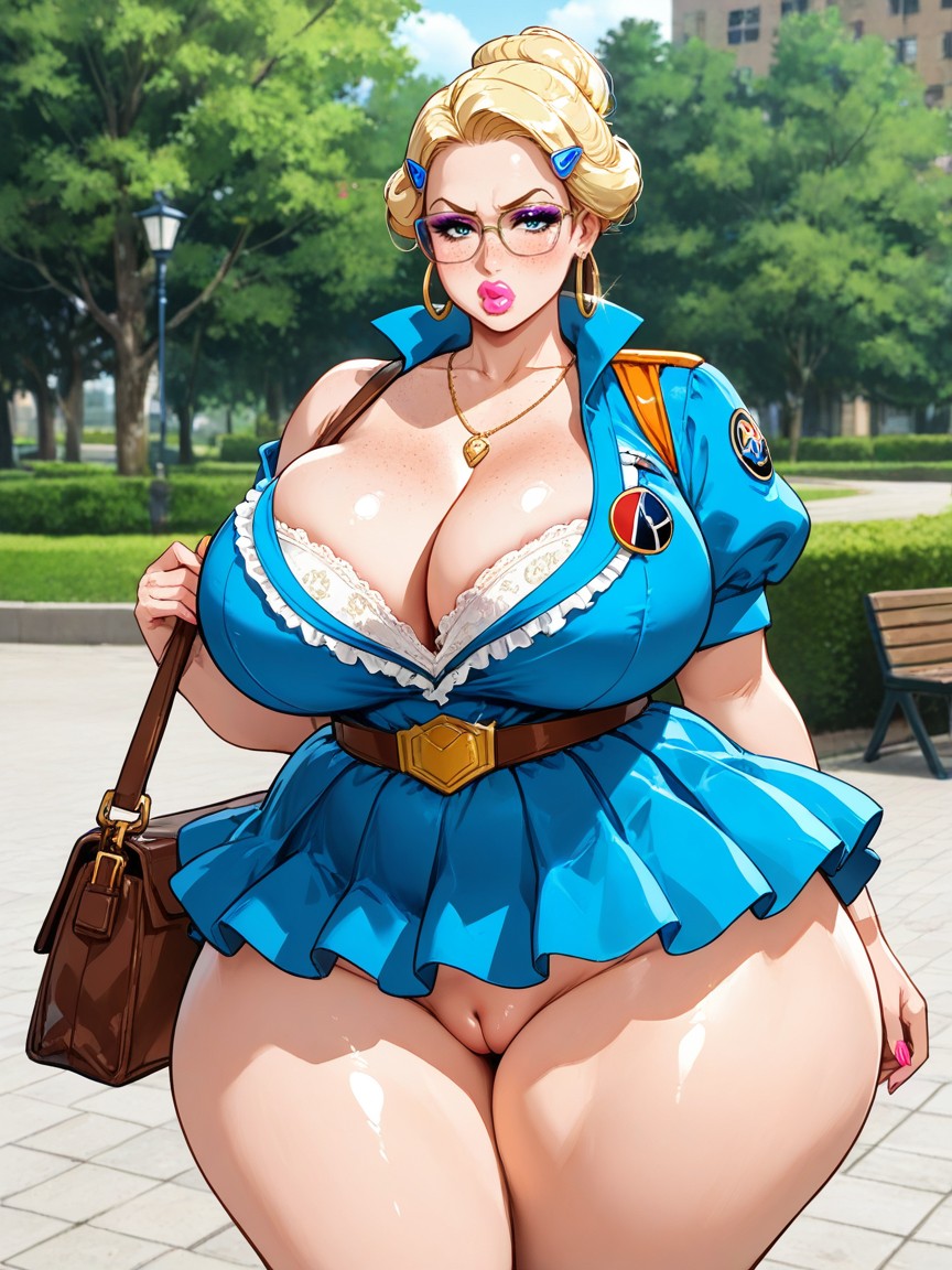 Serious, Freckles, Fat Squishy Thighs Hentai AI Porn