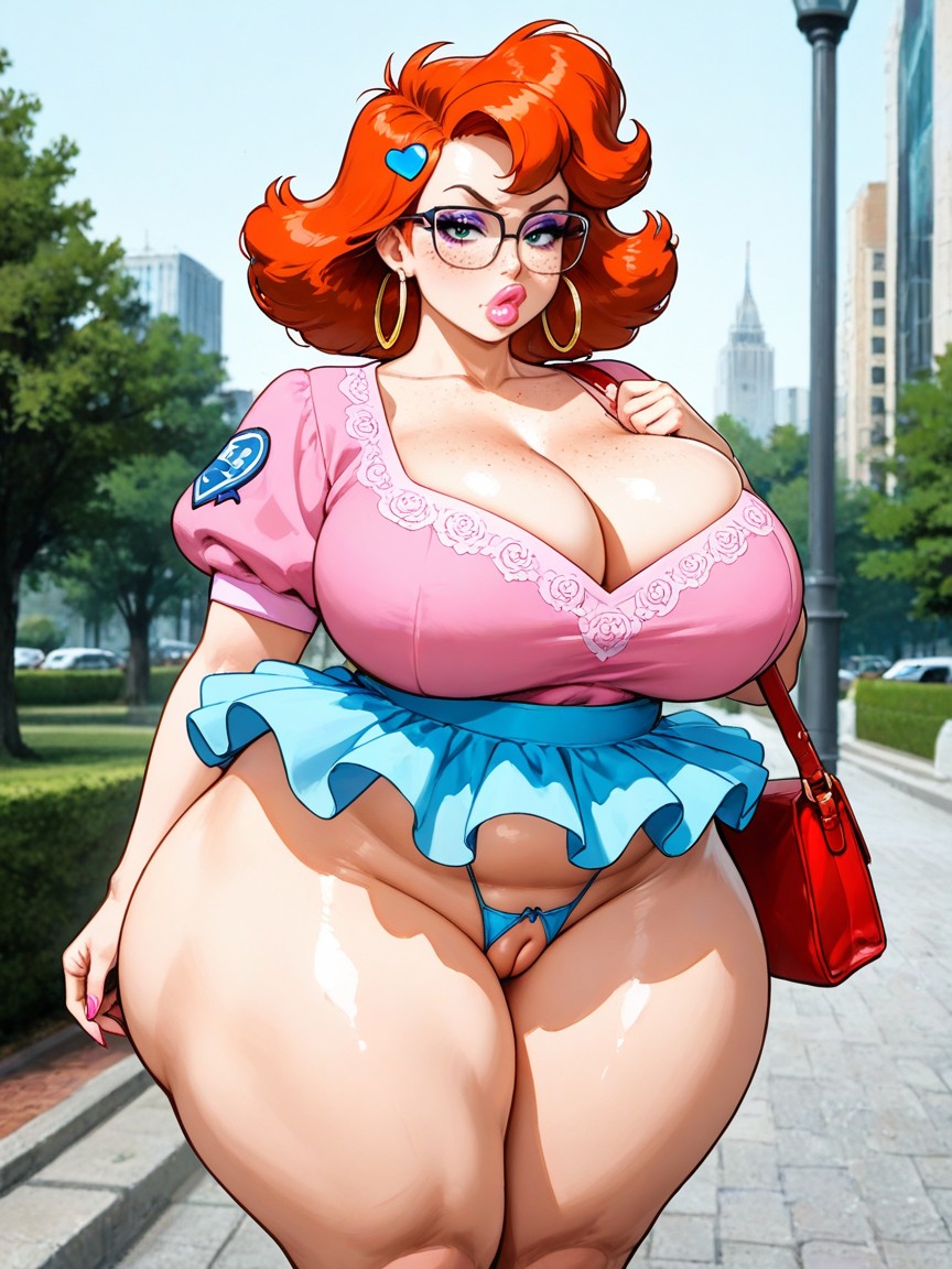 Disproportionately Wide Hips, Puffy Sleeves Embroidery Top, Freckles Hentai IA