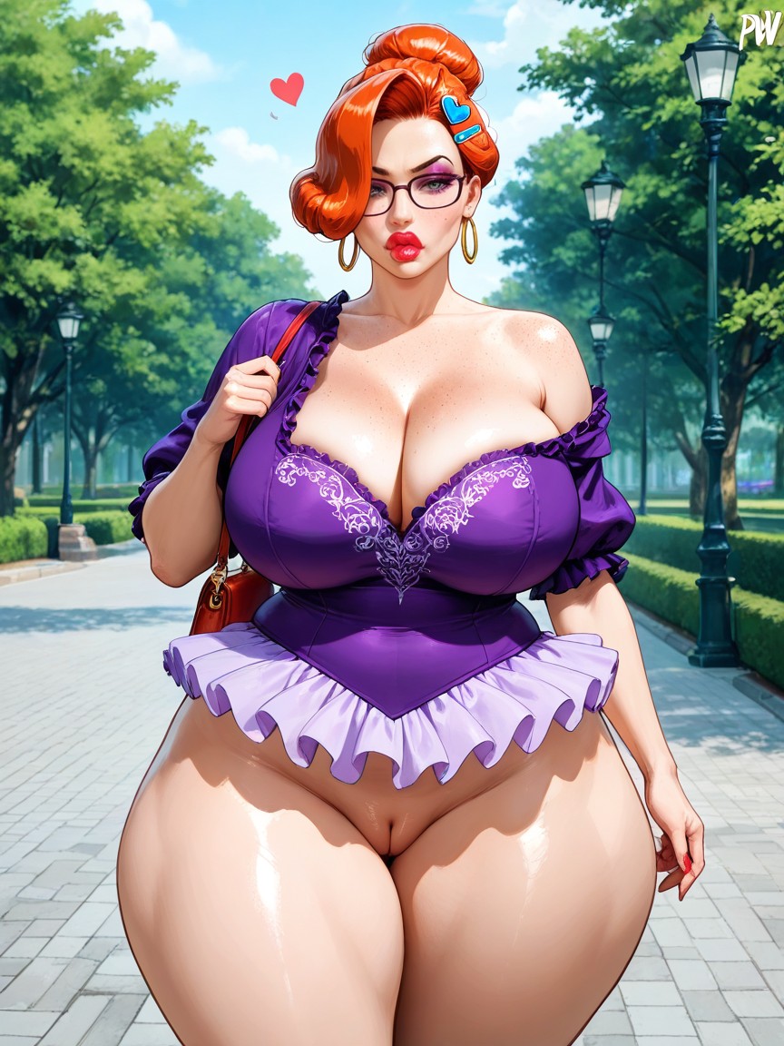 Waist Shot, Hair-bun, Disproportionately Wide Hips Hentai AI Porn