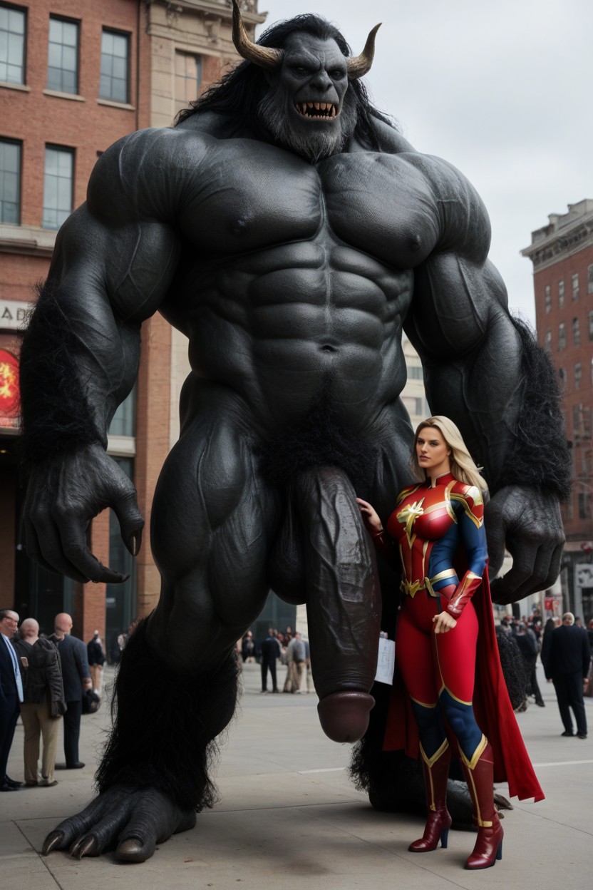 Woman Is Lower The Monster's Crotch, Massive Breast, Height Comparisonmonster's Crotch Is Higher Than The Woman AI Porn