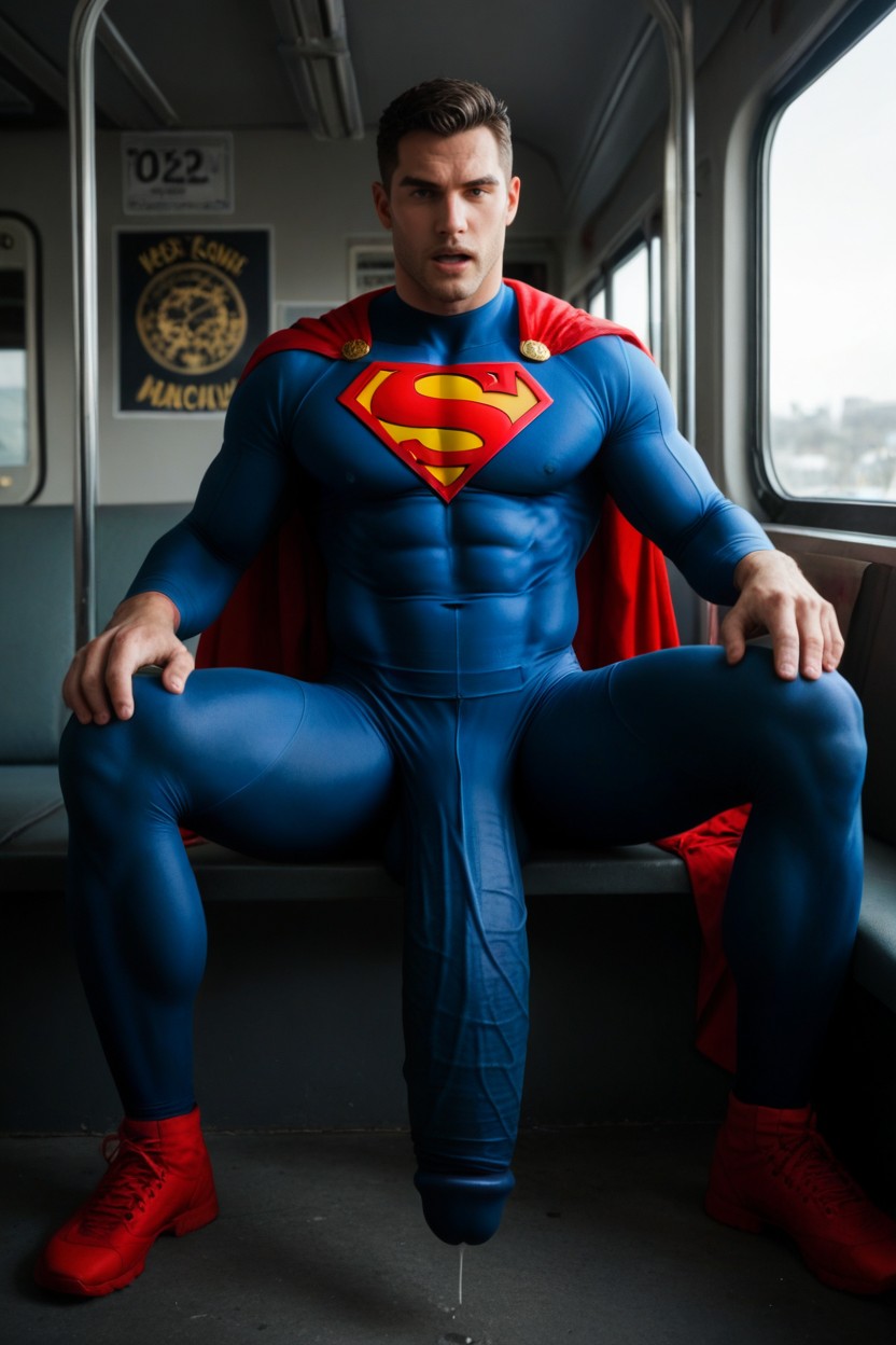 Fit, Superman's Tights With Huge Hyper Bulge Hanging To His Ankles, 18+ AI Gay Porn