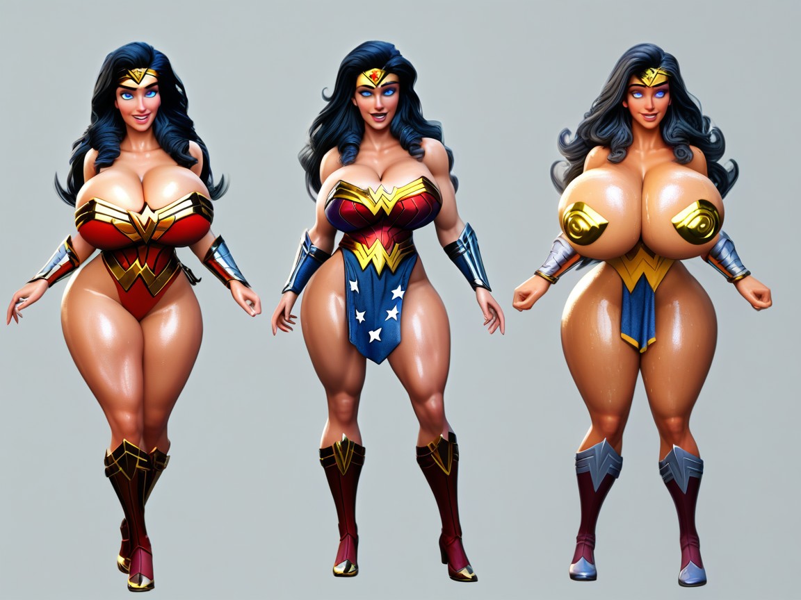 Wonder Woman Costume, Spikey Hair, Simple Grey Background Hentai AI Porn