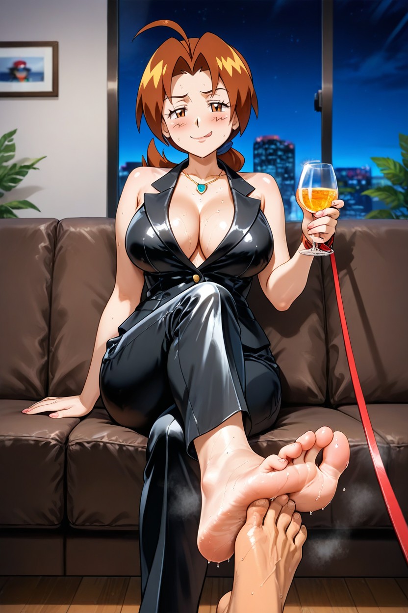 Smug Expression, Bright Colors, Foot Worship Hentai AI Porn