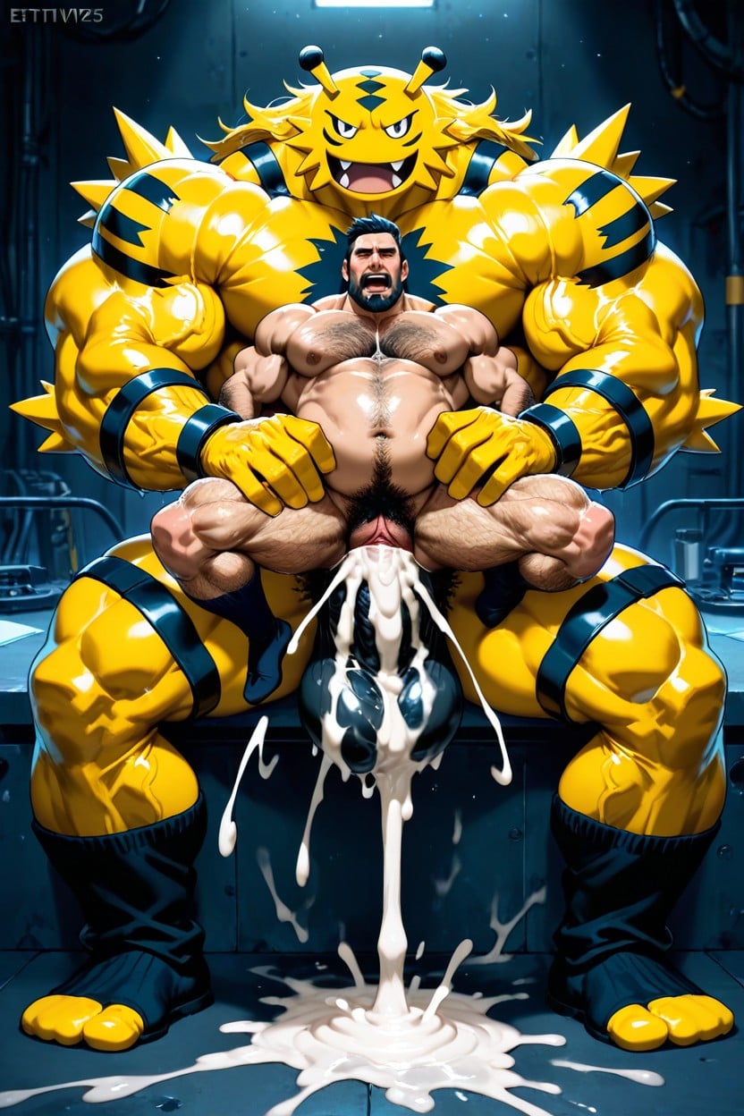 Open Mouth, Intense Orgasm, Electivire Behind Male Worker AI Gay Porn