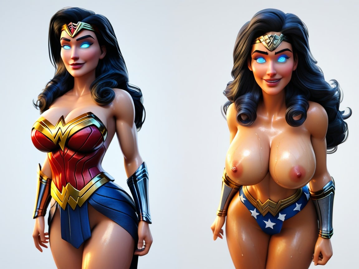 Wonder Woman Costume, Detailed Face And Eyes On Female, Cleavage Hentai AI Porn