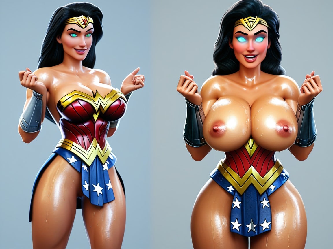 Raised Eyebrows, Spikey Hair, Wonder Woman Costume Hentai IA