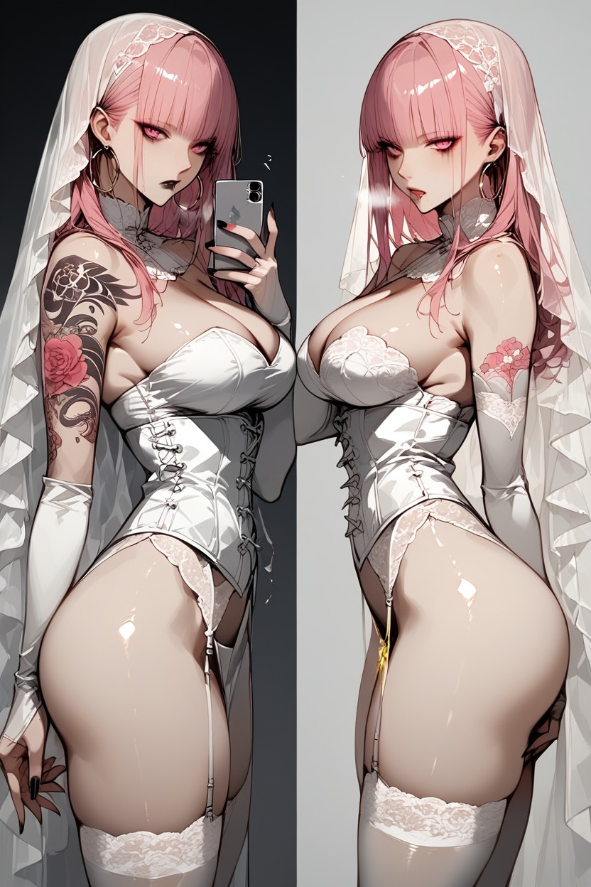 Pink Eyes, Breast Curtain, Peeing Hentai AI Porn