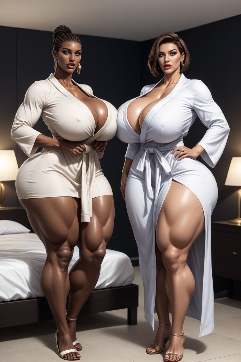 Straight Haired Black Woman, Bedroom, White Man AI Porn