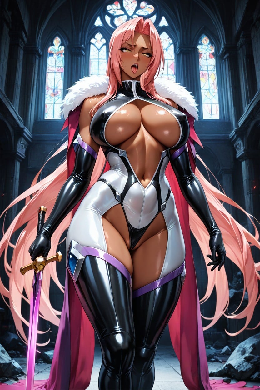 Ready To Fight, The Bodysuit Has Purple Accents Around The Arms And Legs, Dark Skin Hentai AI Porn