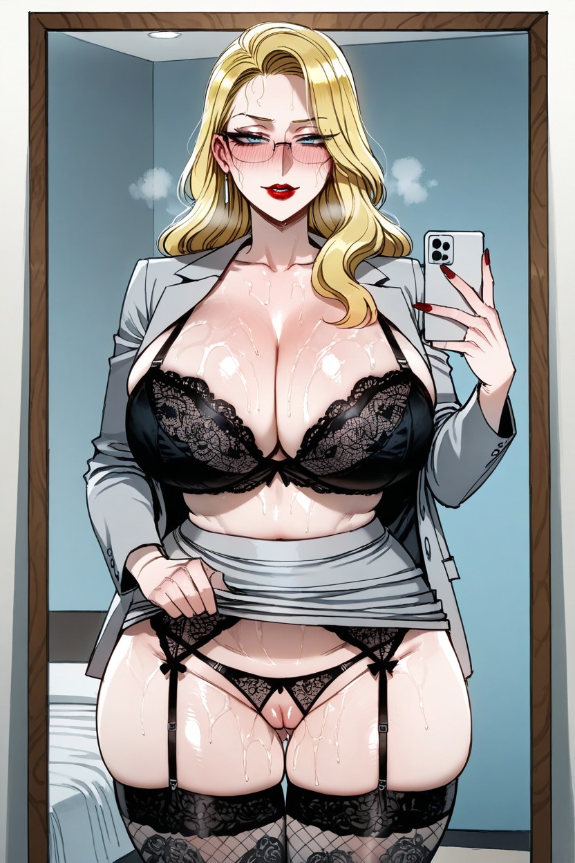 Curvaceous, Black Garter Belt, Sexy Hentai IA