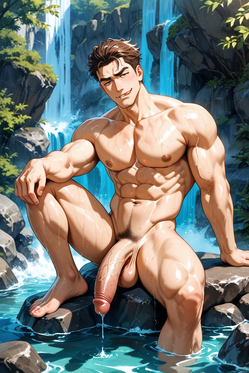 Balls, Waterfall, One Leg Up AI Gay Porn