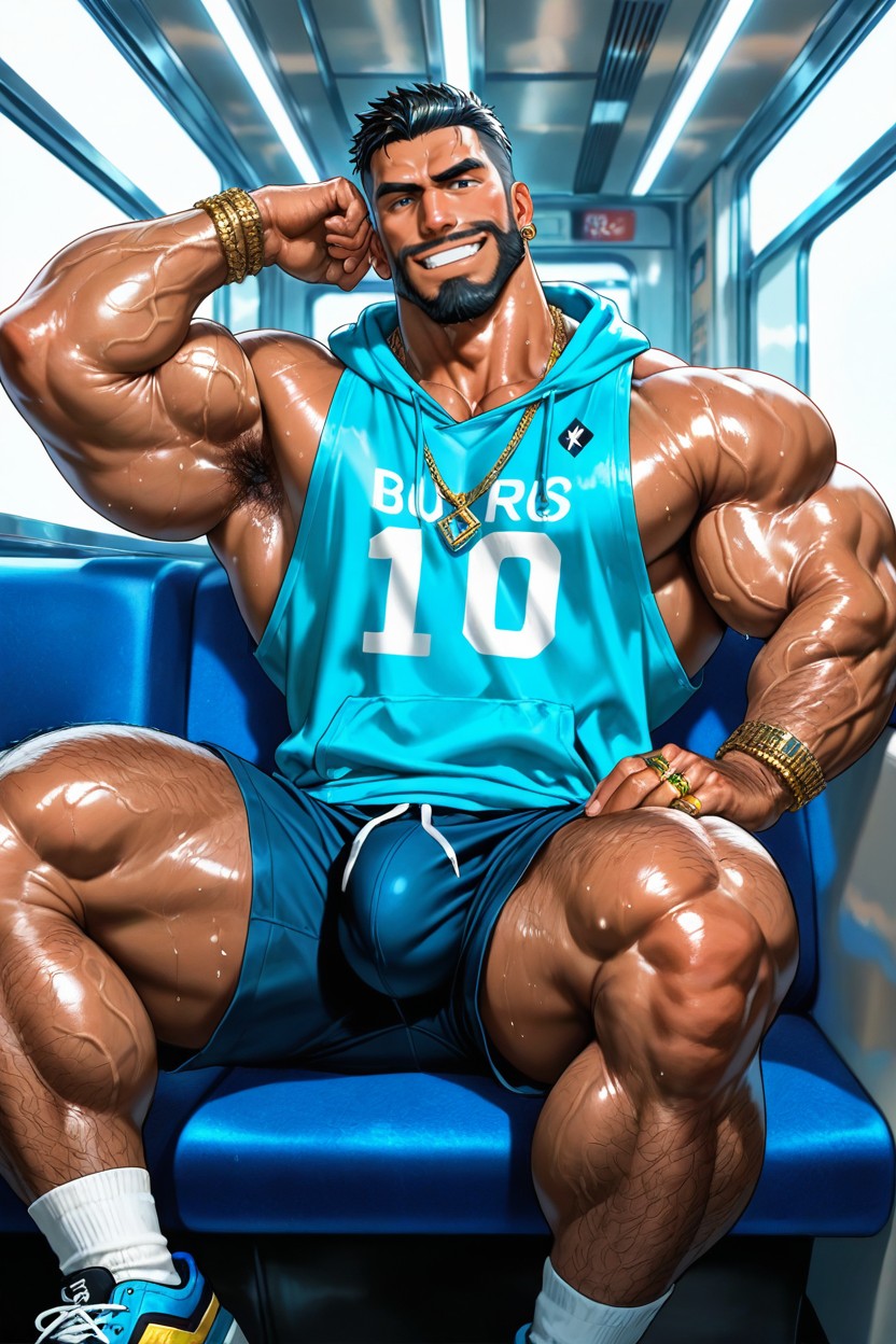 Hairy Chest, Gold Rings, Long Strong Neck AI Gay Porn