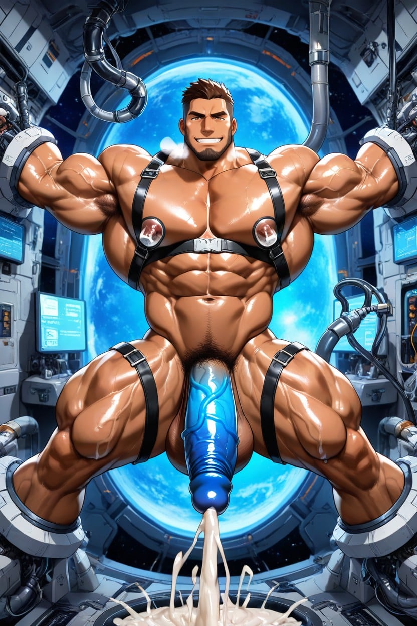 Impossibly Long Hyper Penis, Cock Up, Limb Restrained With Thick Heavy Straps AI Gay Porn