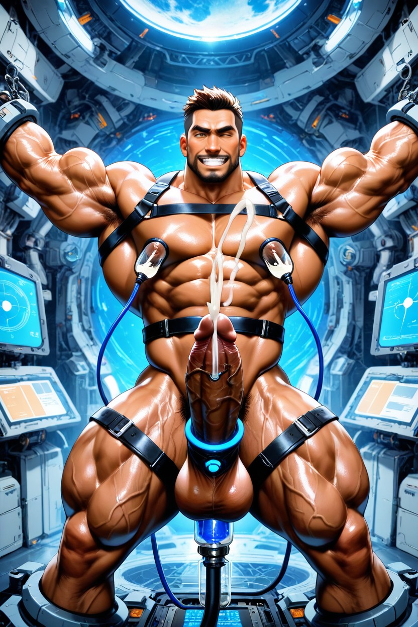 Round Pecs, Connected Milking Machine, Sperm Tank About To Overflow AI Gay Porn