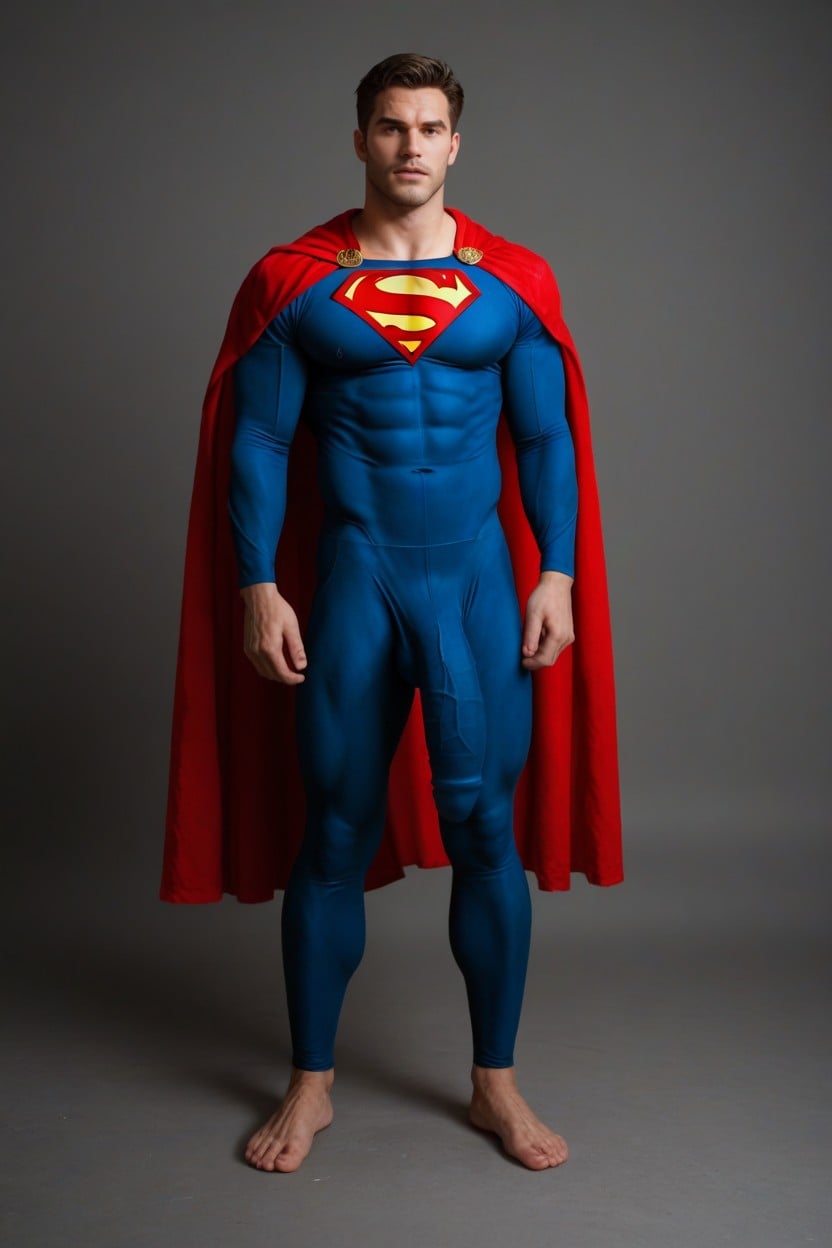 Torn Tight Clothing Showing His Muscular Abs, Gigantic Colossal Bulge Hanging To His Ankles, Safe For Work AI Gay Porn