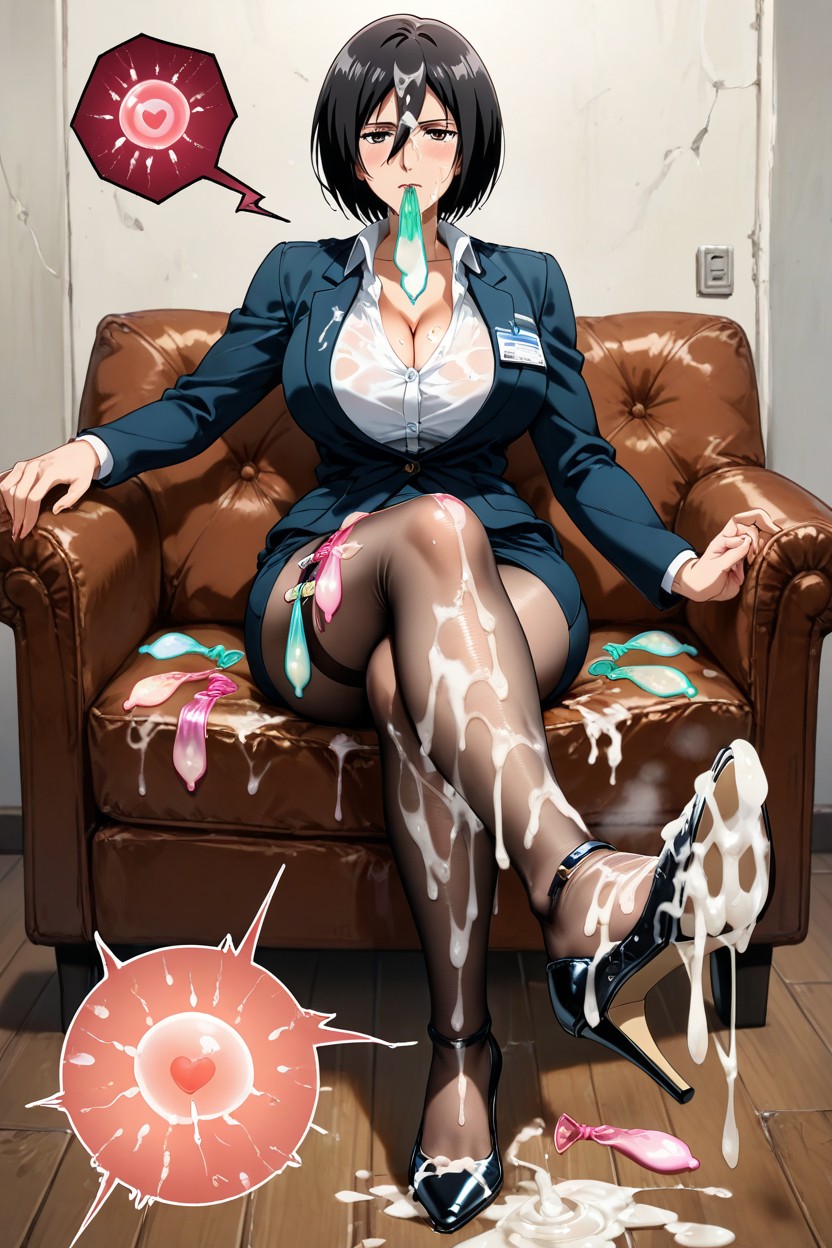 Semen On High Heels, Foot Stepping Into Semen Soaked High Heels, Sitting Hentai AI Porn