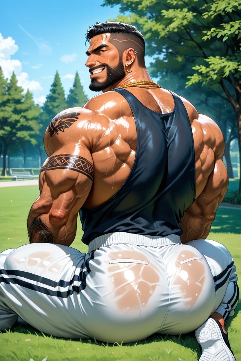 Wide Back, Muscular Ass, Grinning AI Gay Porn