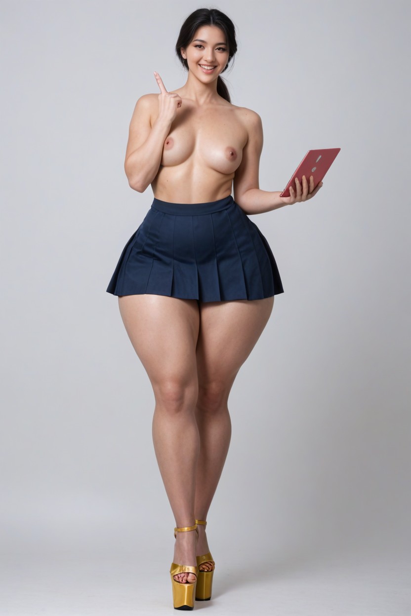 The Whole Body In Picture, Shaved Pussy, Blue Microskirt AI Porn
