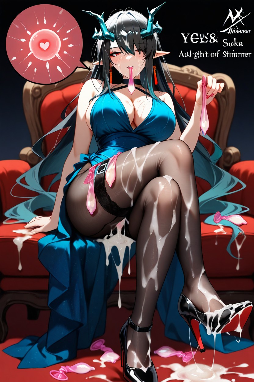 Cum On Body, Evening Gown With Shimmer Tights And Stiletto Heels, Cum On Feet Hentai AI Porn