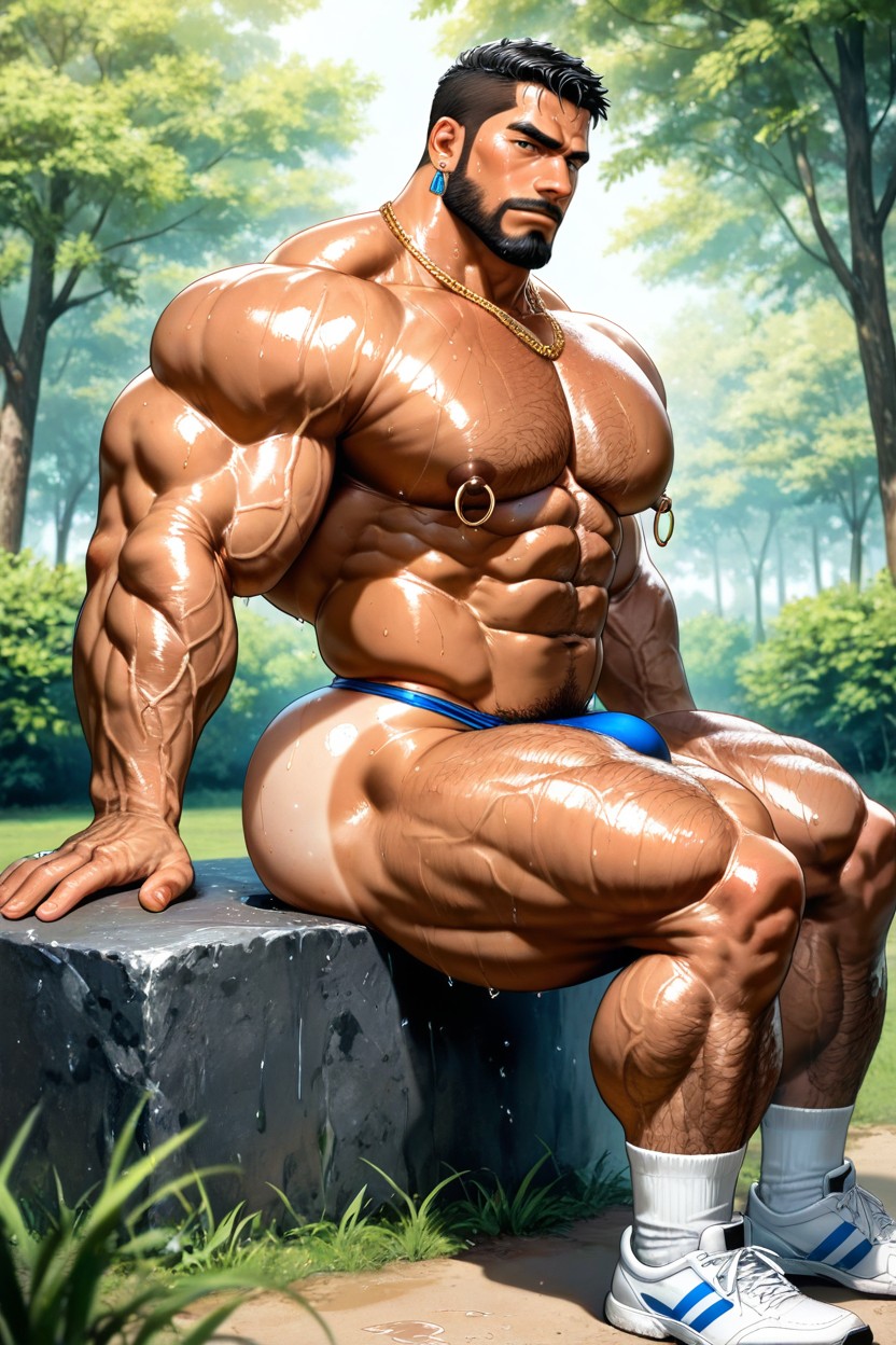 Several Big Gold Necklaces, Arabic Man, Detailed Realistic Image AI Gay Porn