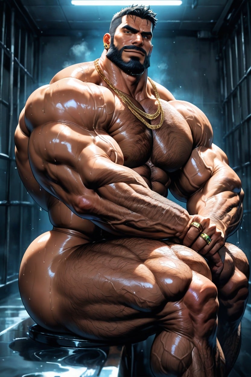Detailed Muscles, Sitting Down, Neck Wider Than Face AI Gay Porn