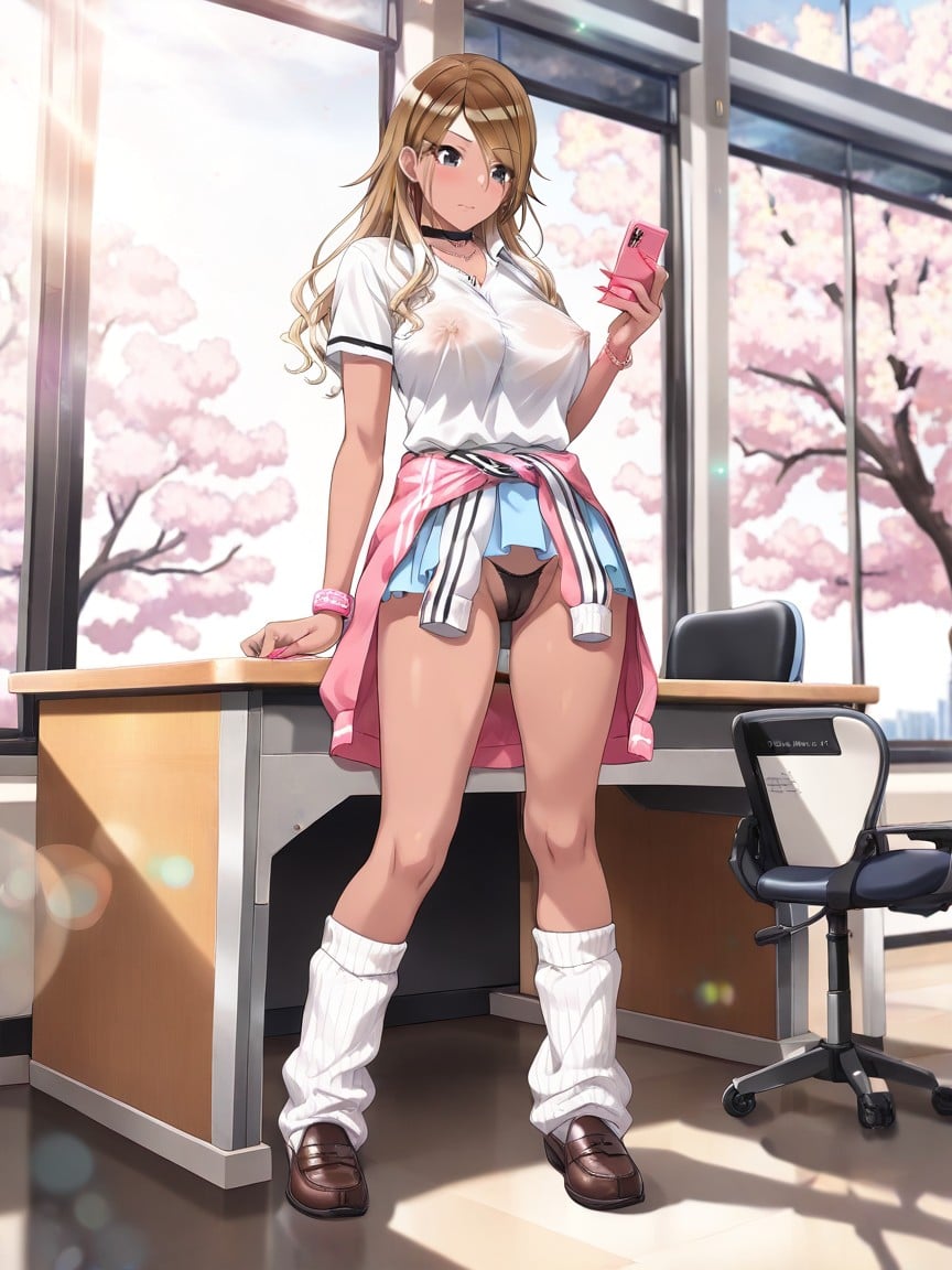 Soft Shadow, Window With Sakura Tree View, Black Thong Hentai AI Porn