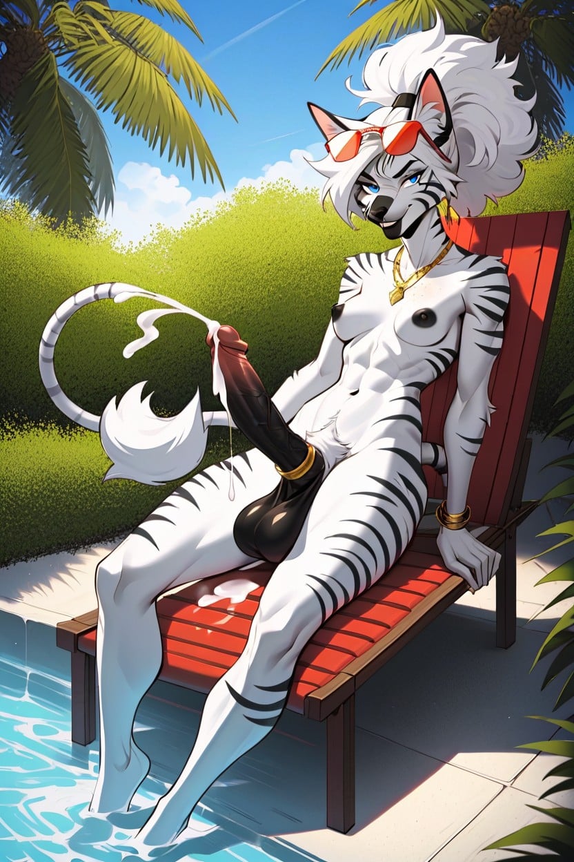 Side View, Full Body, Tanning Oil Furry AI Porn