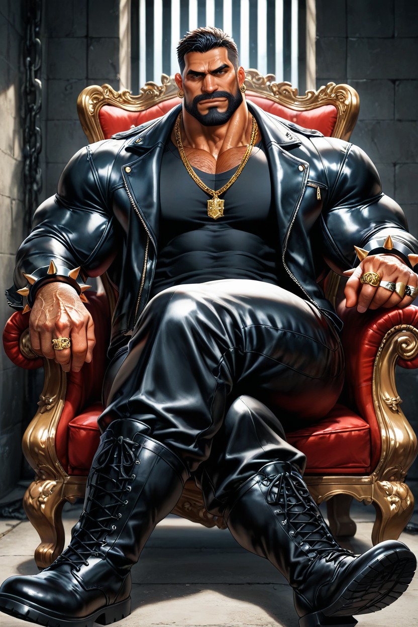 Long Black Beard, Huge Neck, Sitting Down AI Gay Porn
