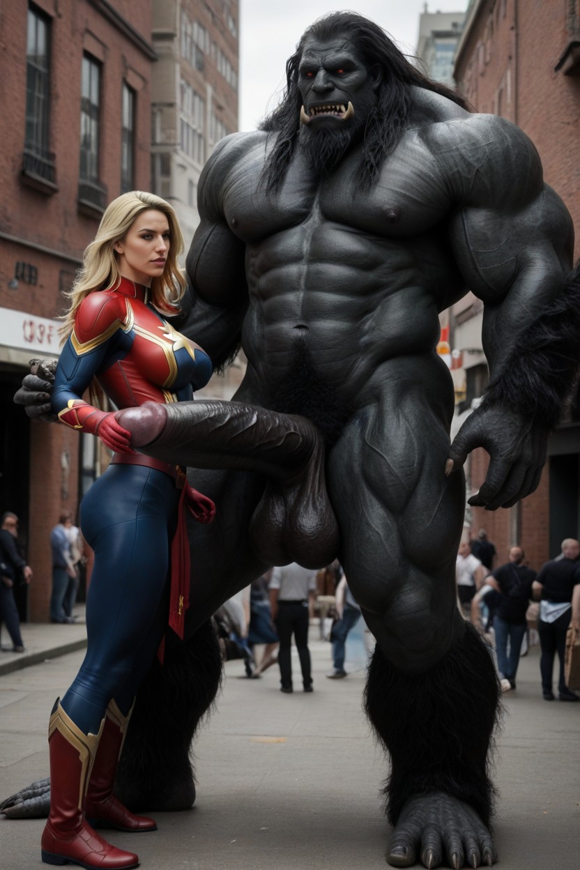 Maximum Hardness, Captain Marvel Half Height Of Monster, Height Comparisonmonster's Crotch Is Higher Than The Woman AI Porn