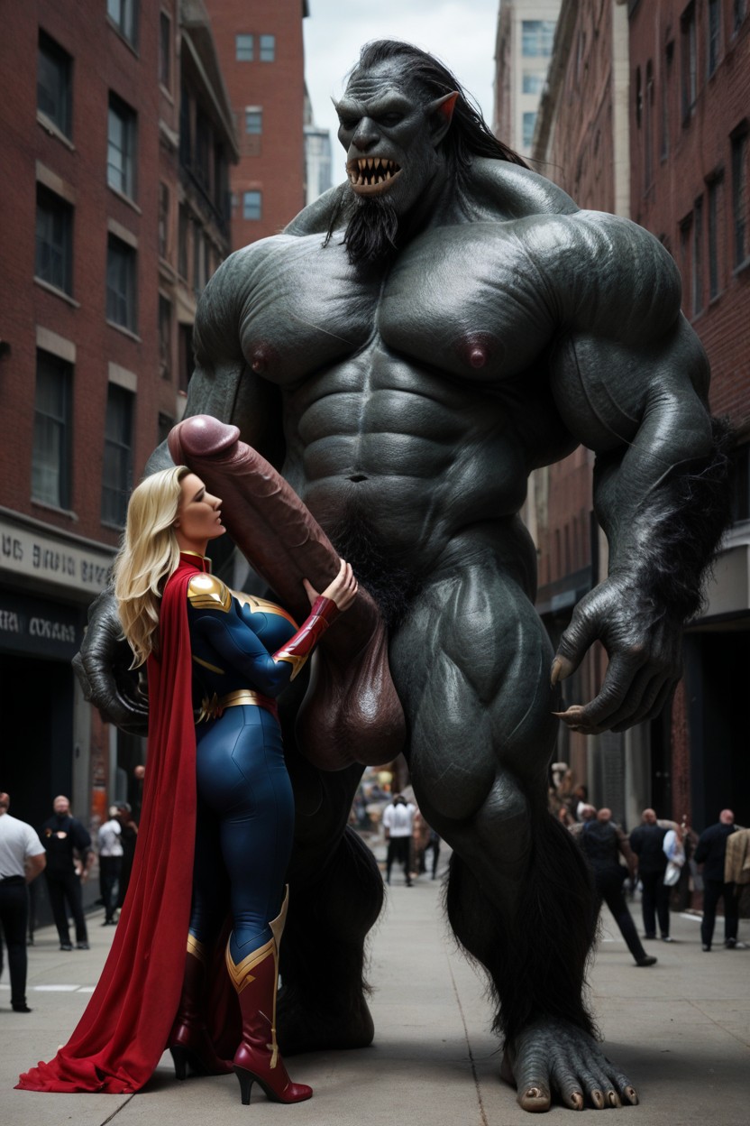 Hairy Giant Monster, Super Giant Super Inflated Penis, Monster's Crotch Is Higher Than The Woman AI Porn