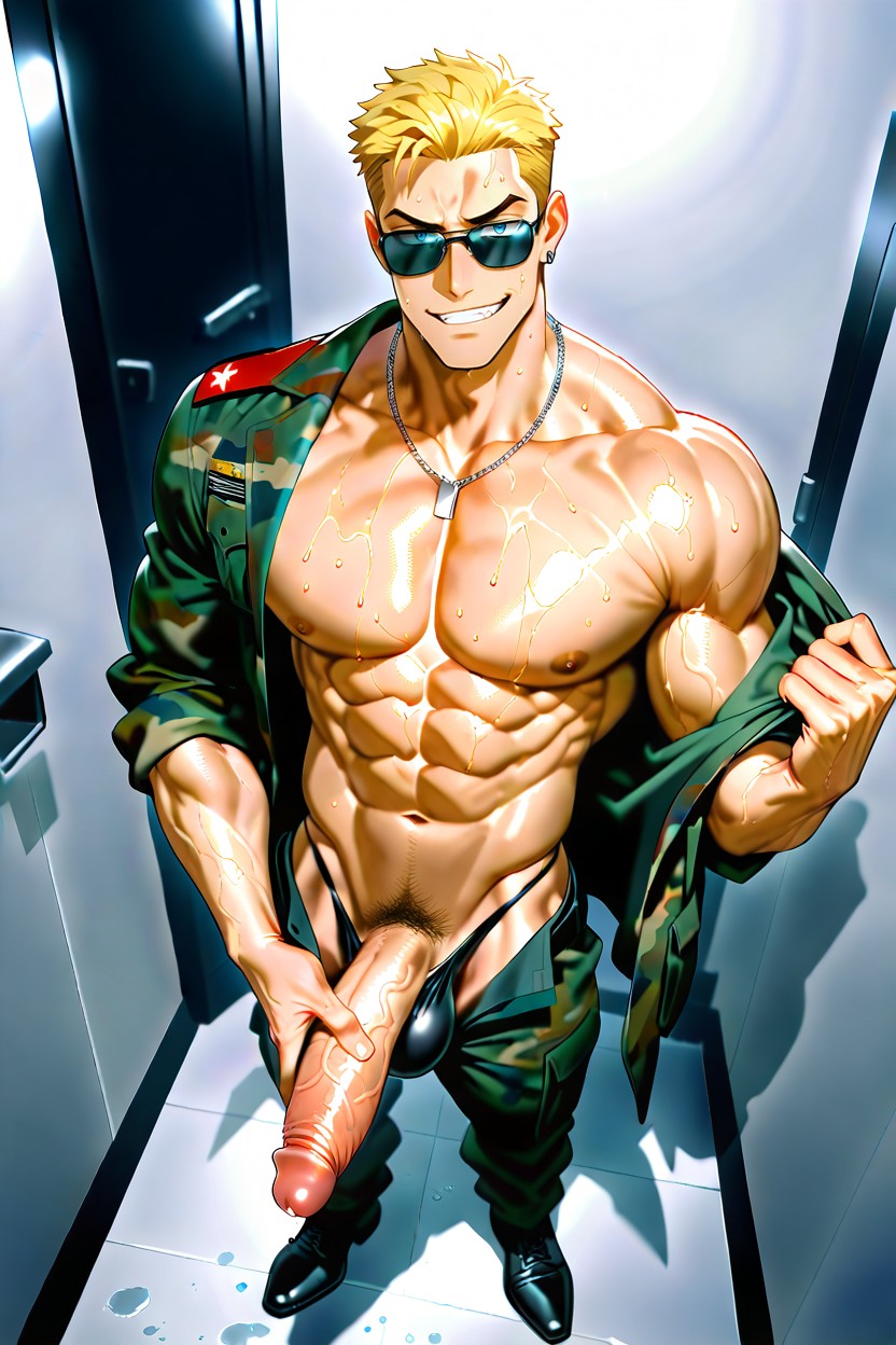 Gigantic, Sweaty, In Front Of Restroom Door AI Gay Porn