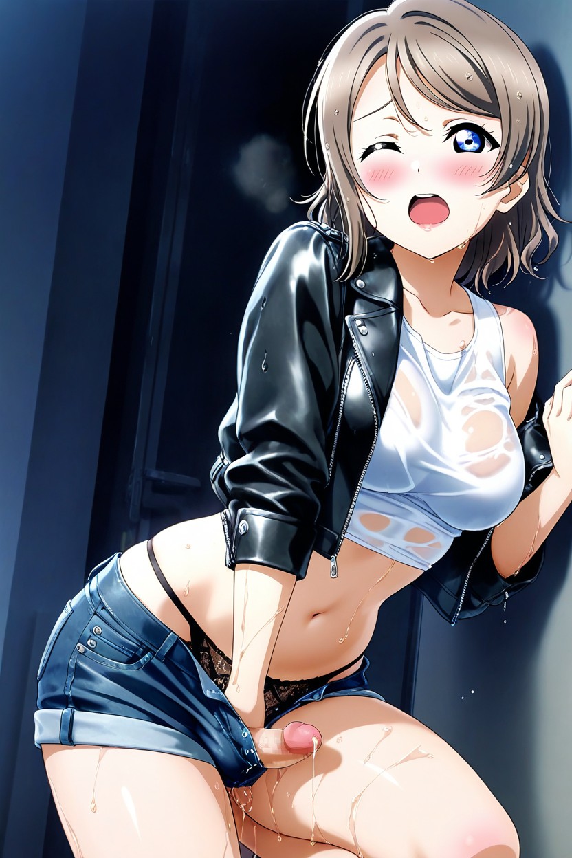Skin Tight Jacket, Black Jacket, Stroking It's Own Penis AI Porn