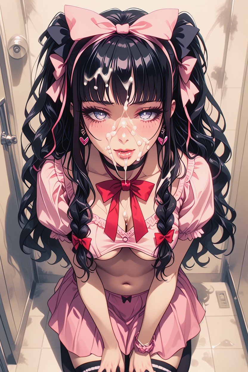 Stripe Knee High Socks, Tie, Bow Hairband Hentai AI Porn