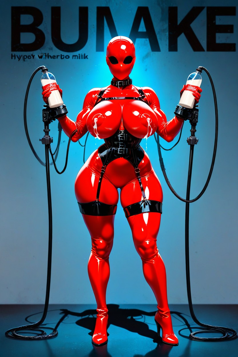 Cover Magazine, Red And Black Latex Bondage Head Mask, Black Latex Collar AI Porn