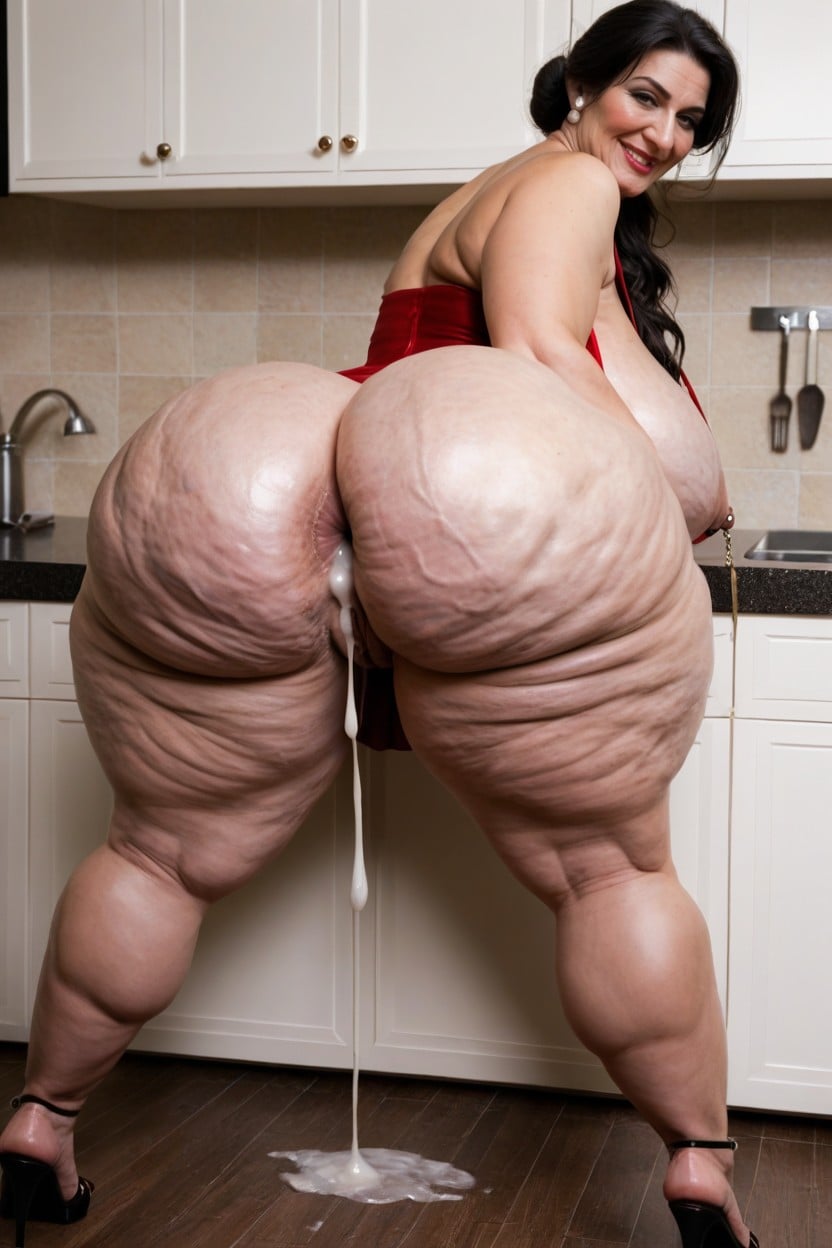 Fat, Big Wide Hips, Ssbbw Step Step Step Step Step Step Step Step Milf Standing In The Kitchen AI Porn