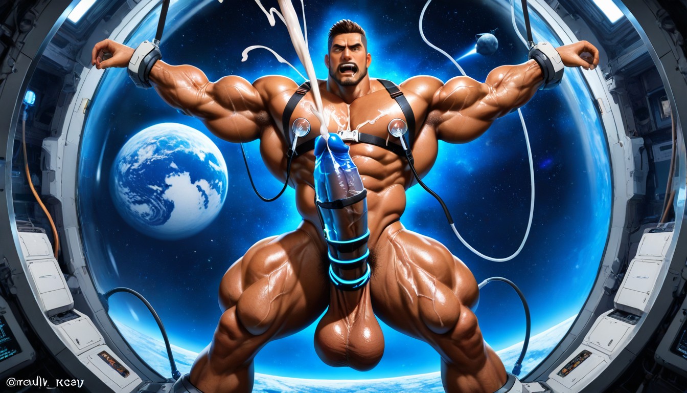 Hyper Ripped Growing Muscles, Masculine Face, Brown Buzz Hair AI Gay Porn