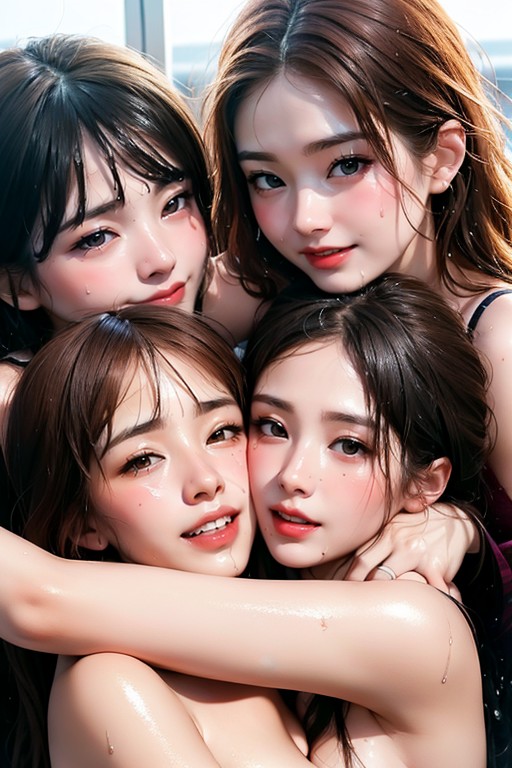 Five Women, Looking At Viewer, Hair Bands AI Porn