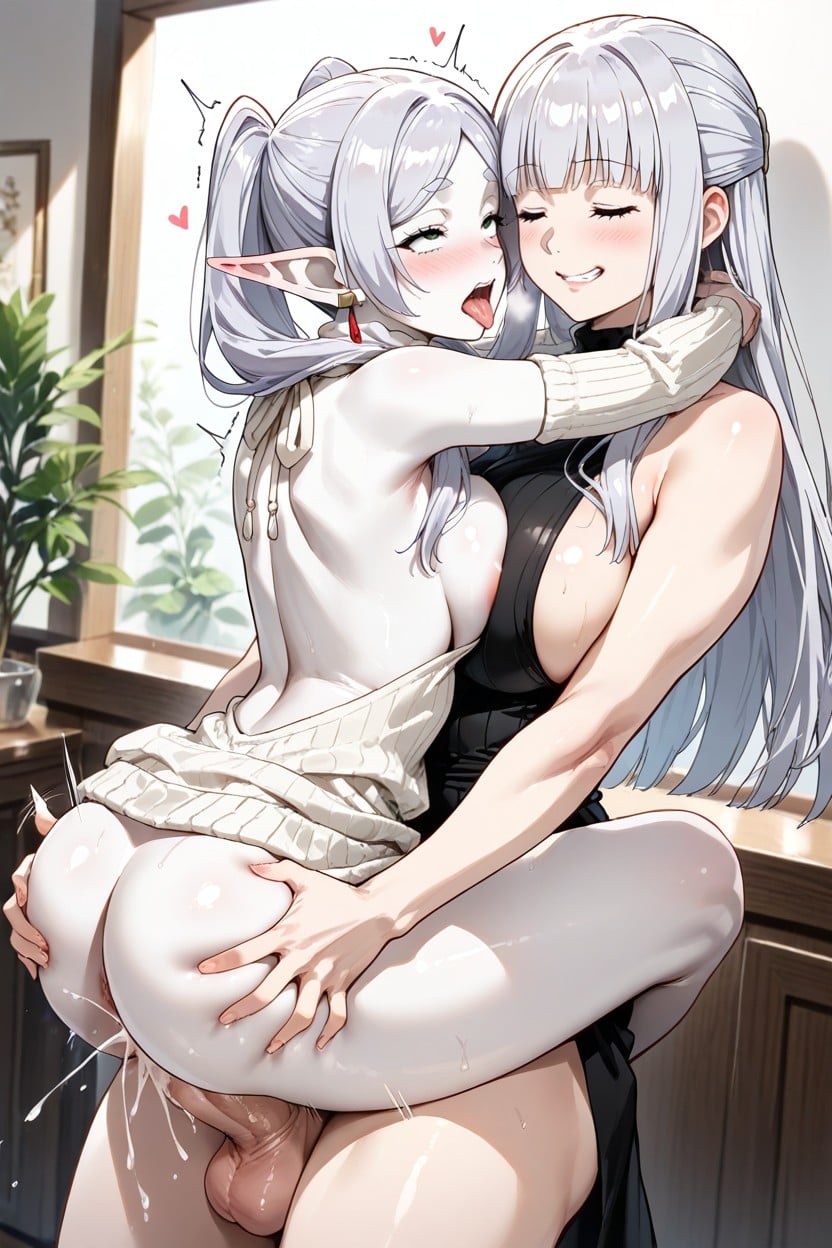 Tongue Out, Virgin Sweater, White Hentai AI Porn