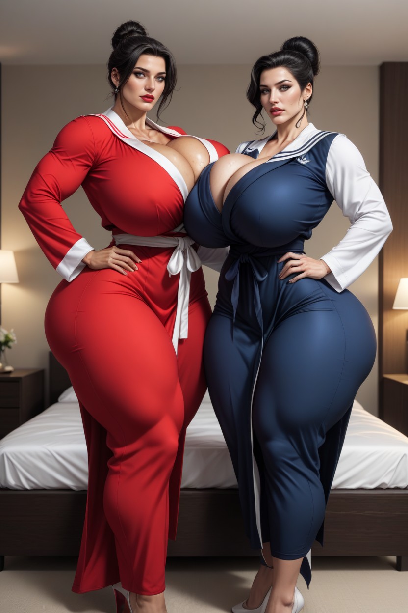 Extremely Large Ass, Thighs Exposed, Hair Bun AI Porn