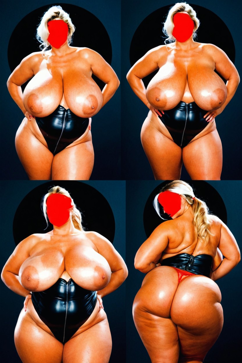 Subject Is Viewed From Multiple Views, Hard Centered Nipples, Leather Costume BBW AI Porn