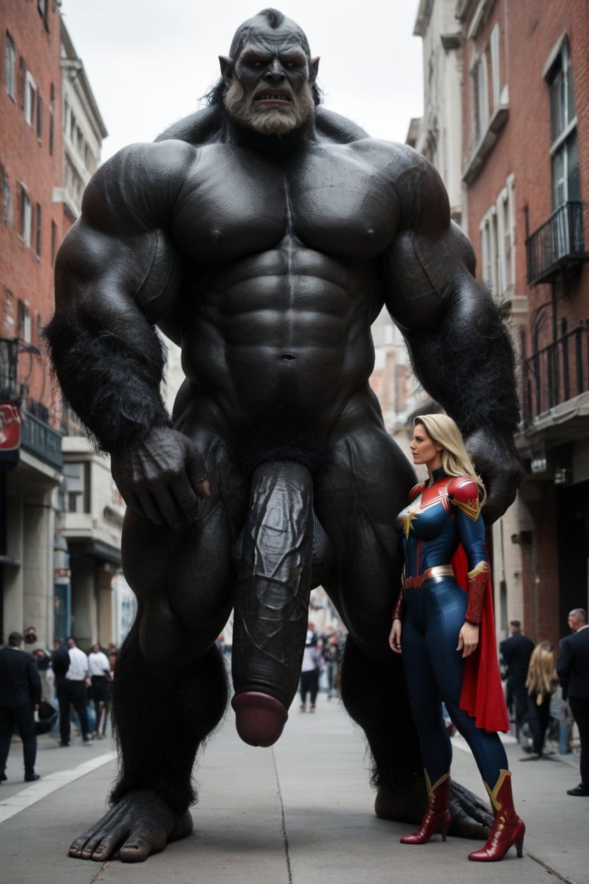 Super Giant Super Inflated Penis, A Giant, Captain Marvel Half Height Of Monster AI Porn