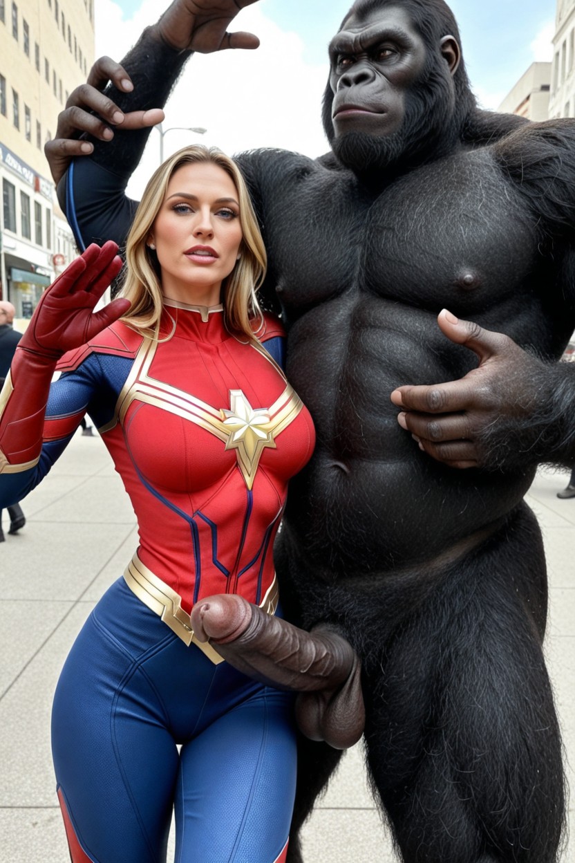 Maximum Hardness, Full Body, The Massive Huge_gorilla Is Waving His Arms Up To Intimidate The Woman AI Porn