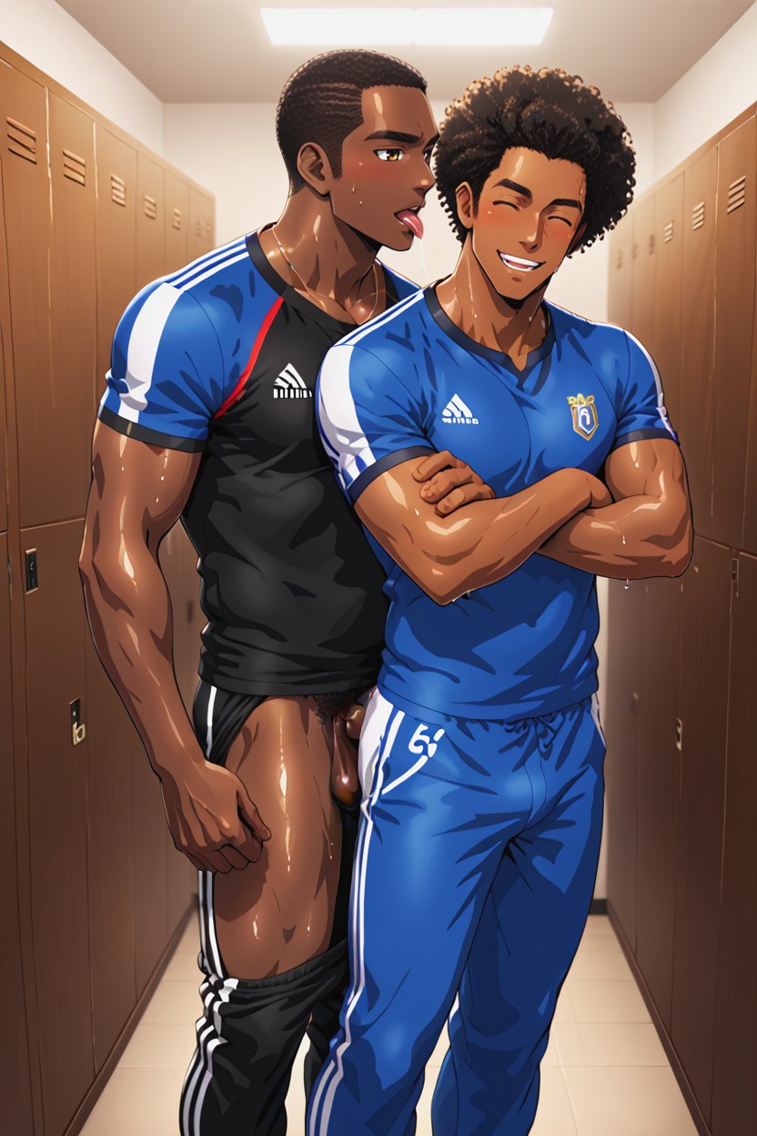 Tomboy, Faces Visible, Black Man And Indian Man Both And Average Body AI Gay Porn