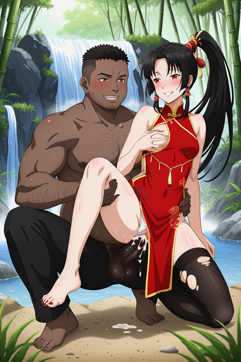 Black Man Gripping Breast, Feet, Waterfall Hentai AI Porn