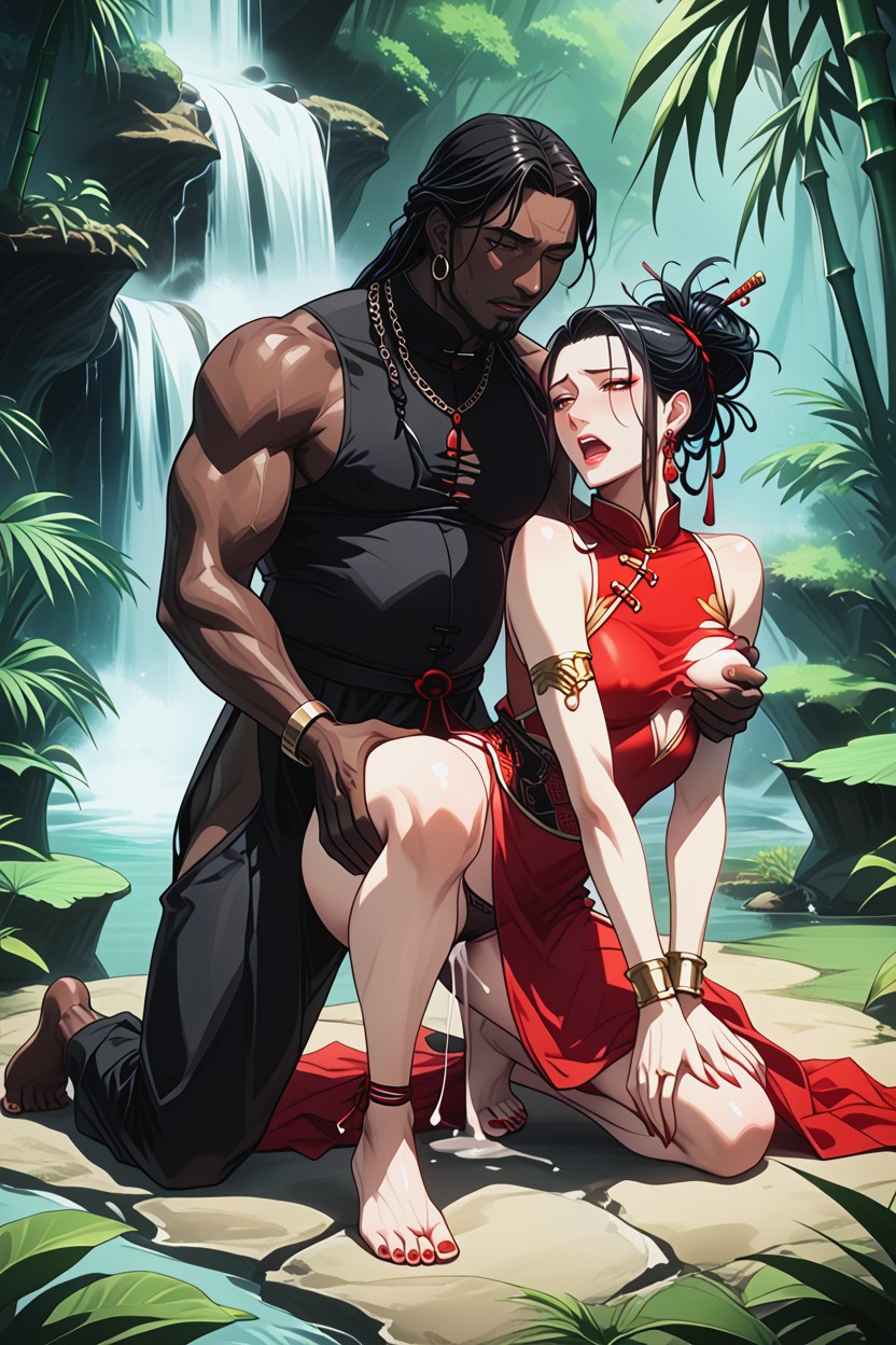 Black Hair, Man Much Larger Than Woman, Bamboo Forest Hentai AI Porn