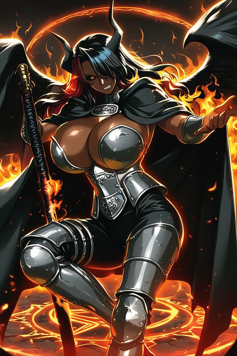 Holding Spear, Barbaric, Thigh Armor Ebony AI Porn