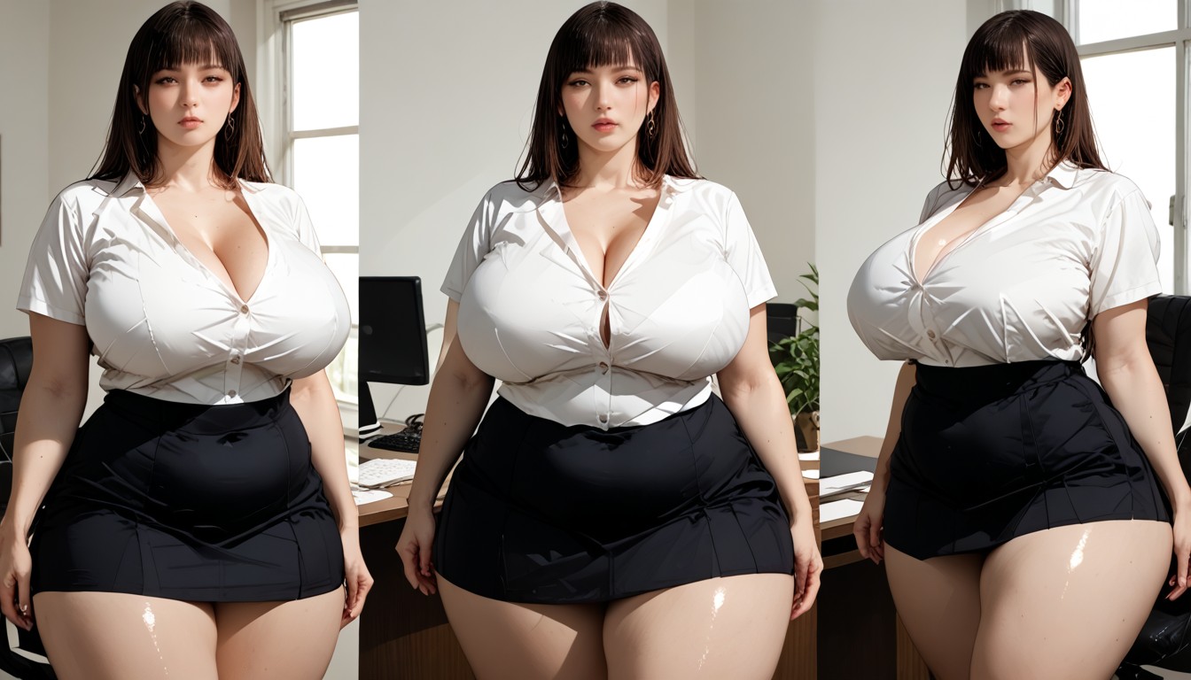 Breast Expansion, 18+, Standing Eating Snacks At The Office BBW AI Porn