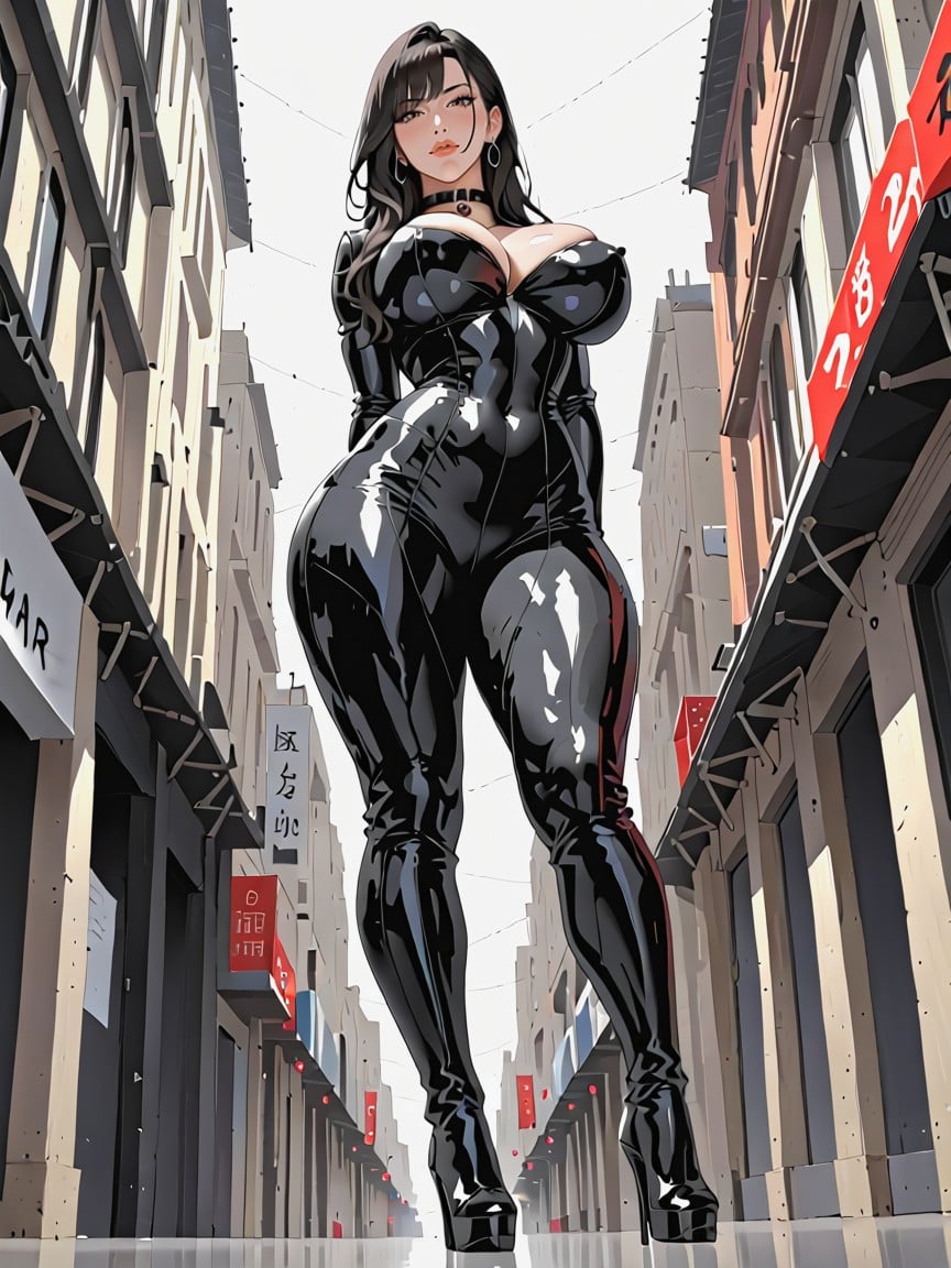 Spray Milk, Black Tight Latex Corset, No Hair AI Porn